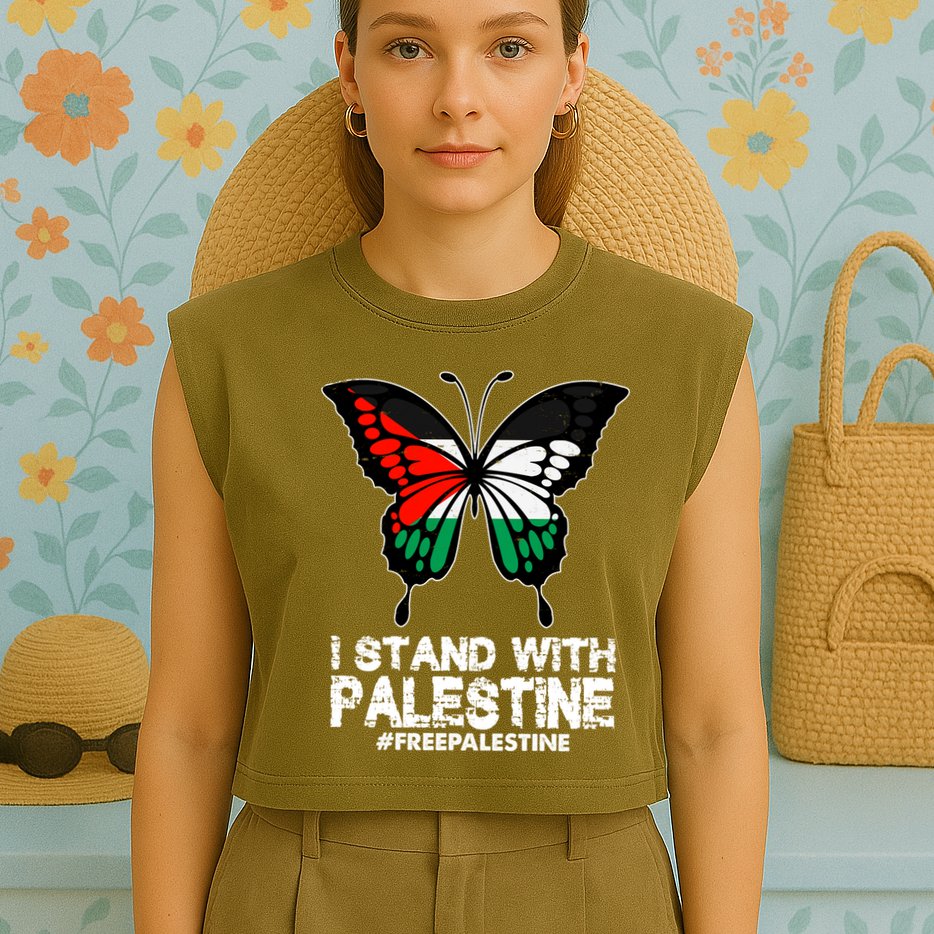 I Stand With Palestine Free Palestine Butterfly Garment-Dyed Women's Muscle Tee