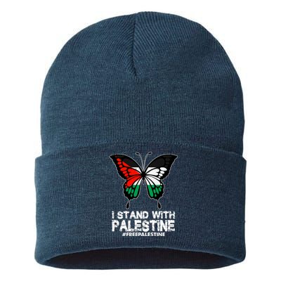 I Stand With Palestine Free Palestine Butterfly Sustainable Knit Beanie