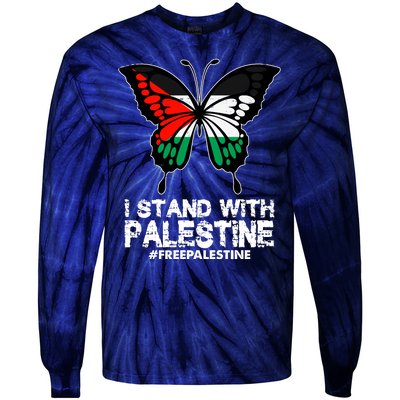 I Stand With Palestine Free Palestine Butterfly Tie-Dye Long Sleeve Shirt