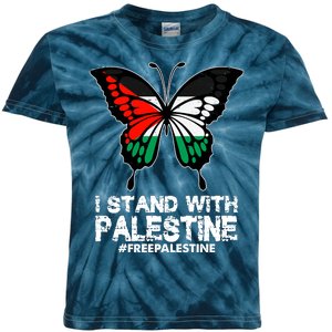 I Stand With Palestine Free Palestine Butterfly Kids Tie-Dye T-Shirt