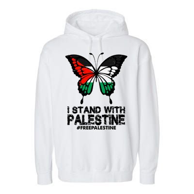 I Stand With Palestine Free Palestine Butterfly Garment-Dyed Fleece Hoodie