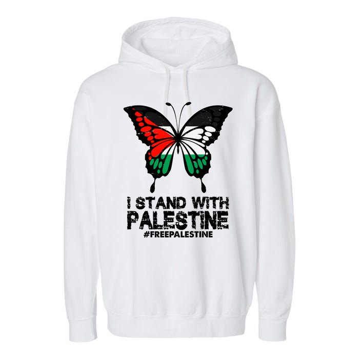 I Stand With Palestine Free Palestine Butterfly Garment-Dyed Fleece Hoodie