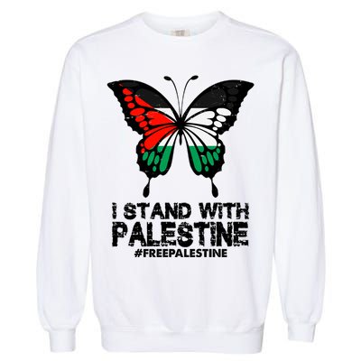I Stand With Palestine Free Palestine Butterfly Garment-Dyed Sweatshirt