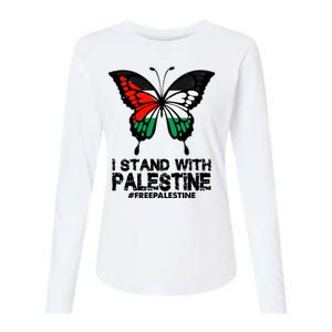 I Stand With Palestine Free Palestine Butterfly Womens Cotton Relaxed Long Sleeve T-Shirt