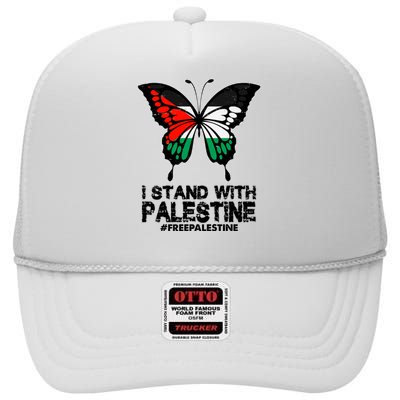 I Stand With Palestine Free Palestine Butterfly High Crown Mesh Back Trucker Hat