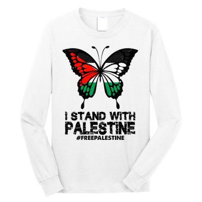 I Stand With Palestine Free Palestine Butterfly Long Sleeve Shirt