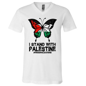 I Stand With Palestine Free Palestine Butterfly V-Neck T-Shirt