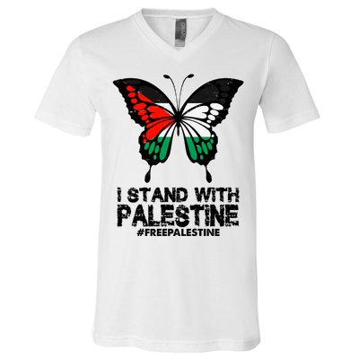 I Stand With Palestine Free Palestine Butterfly V-Neck T-Shirt
