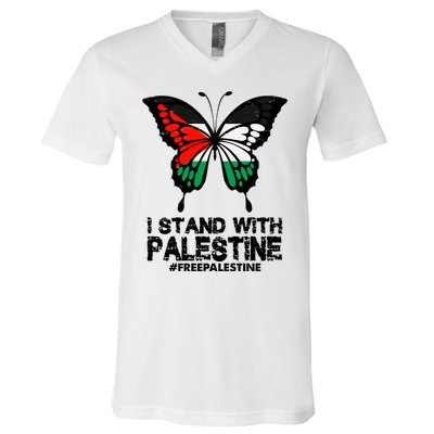 I Stand With Palestine Free Palestine Butterfly V-Neck T-Shirt