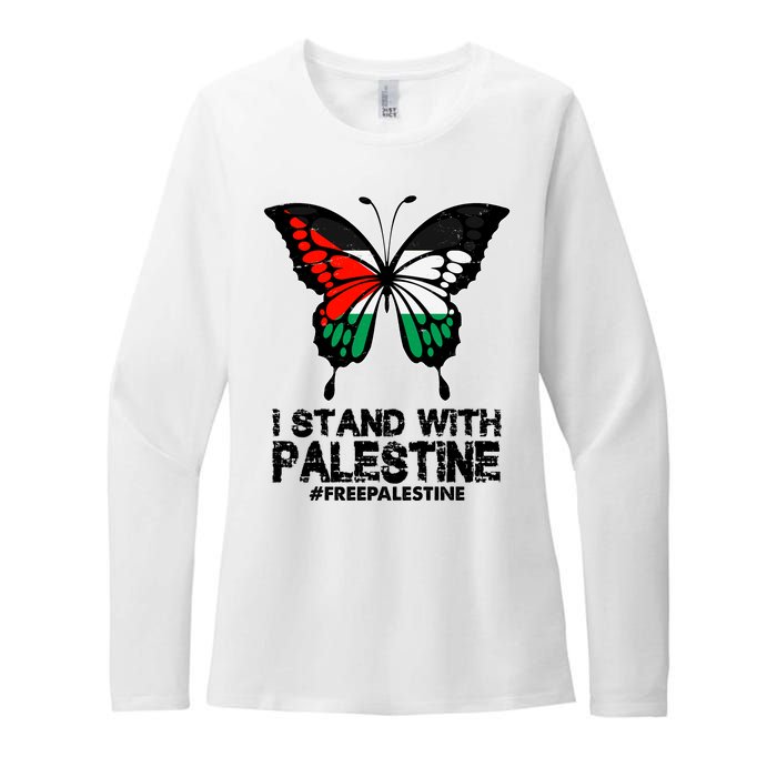 I Stand With Palestine Free Palestine Butterfly Womens CVC Long Sleeve Shirt