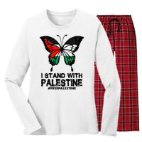 I Stand With Palestine Free Palestine Butterfly Women's Long Sleeve Flannel Pajama Set 