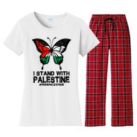 I Stand With Palestine Free Palestine Butterfly Women's Flannel Pajama Set