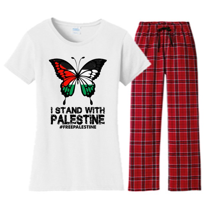 I Stand With Palestine Free Palestine Butterfly Women's Flannel Pajama Set