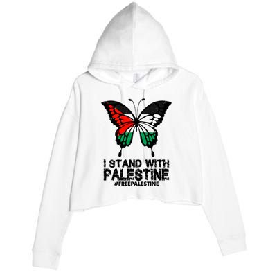 I Stand With Palestine Free Palestine Butterfly Crop Fleece Hoodie