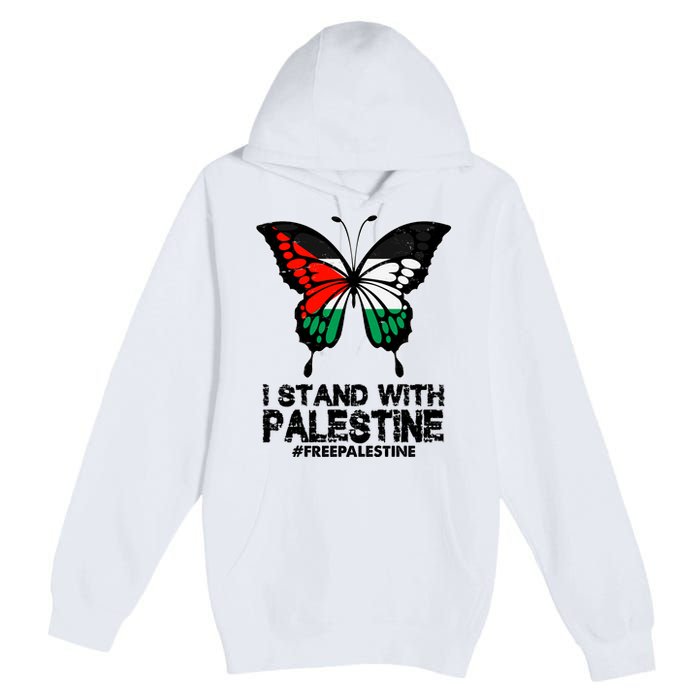 I Stand With Palestine Free Palestine Butterfly Premium Pullover Hoodie