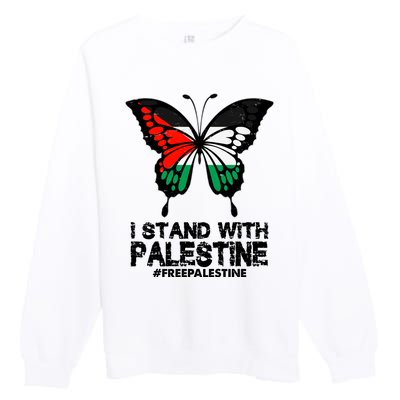 I Stand With Palestine Free Palestine Butterfly Premium Crewneck Sweatshirt