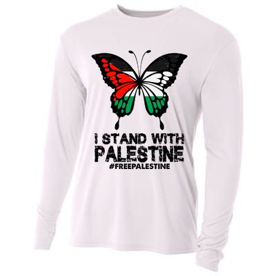 I Stand With Palestine Free Palestine Butterfly Cooling Performance Long Sleeve Crew