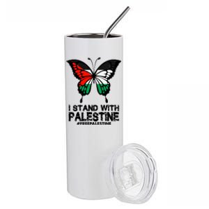 I Stand With Palestine Free Palestine Butterfly Stainless Steel Tumbler