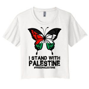 I Stand With Palestine Free Palestine Butterfly Women's Crop Top Tee