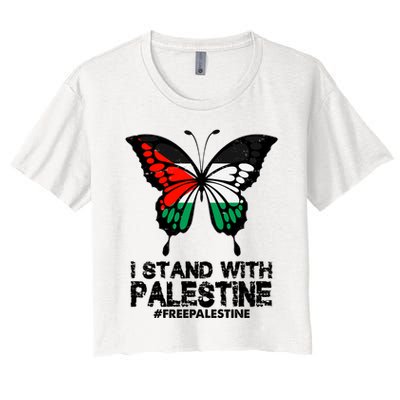 I Stand With Palestine Free Palestine Butterfly Crop Top