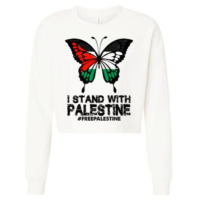 I Stand With Palestine Free Palestine Butterfly Cropped Pullover Crew
