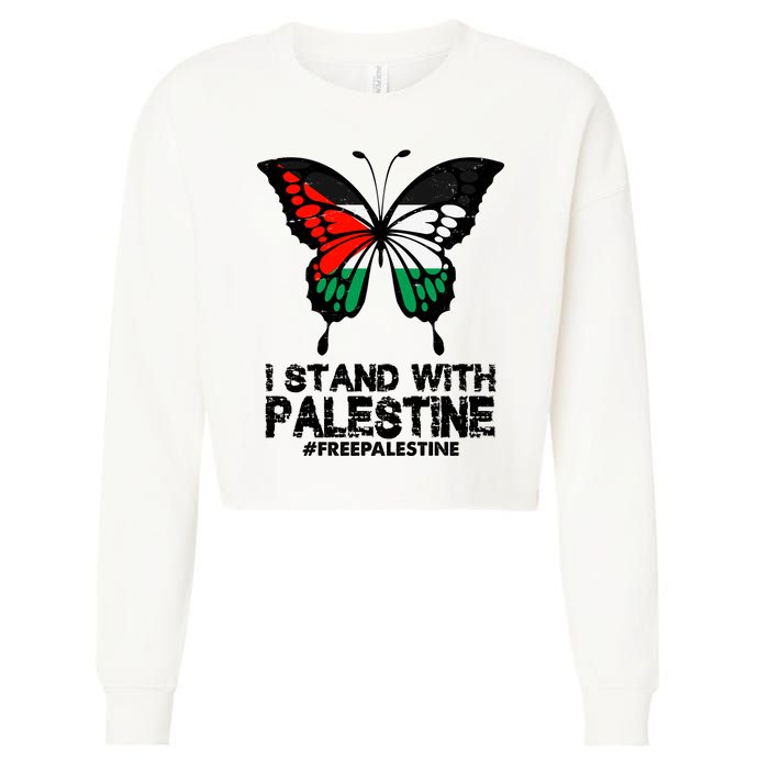 I Stand With Palestine Free Palestine Butterfly Cropped Pullover Crew