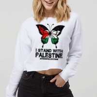 I Stand With Palestine Free Palestine Butterfly Cropped Pullover Crew