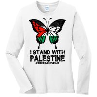 I Stand With Palestine Free Palestine Butterfly Ladies Long Sleeve Shirt