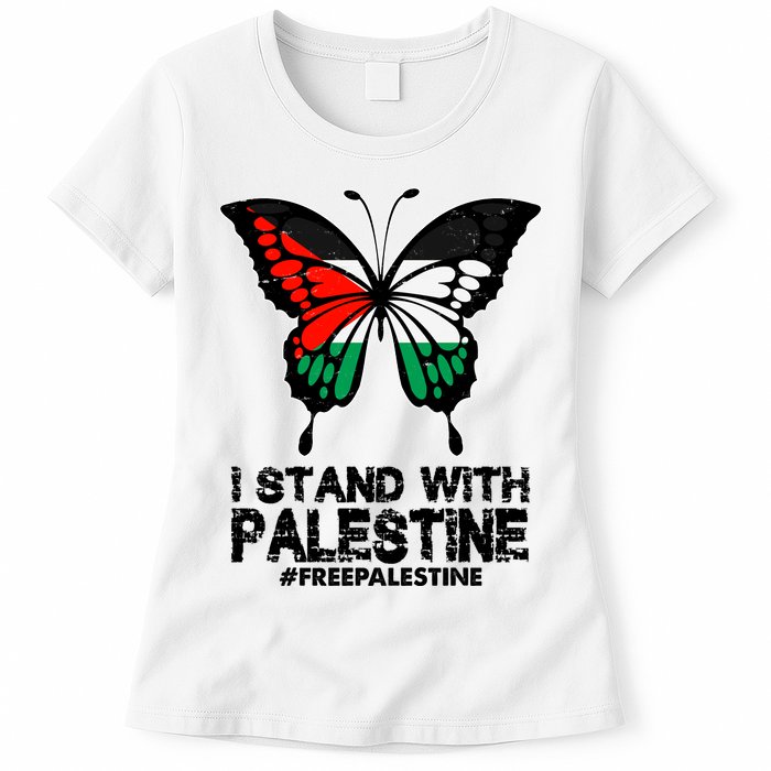 I Stand With Palestine Free Palestine Butterfly Womens T-Shirt