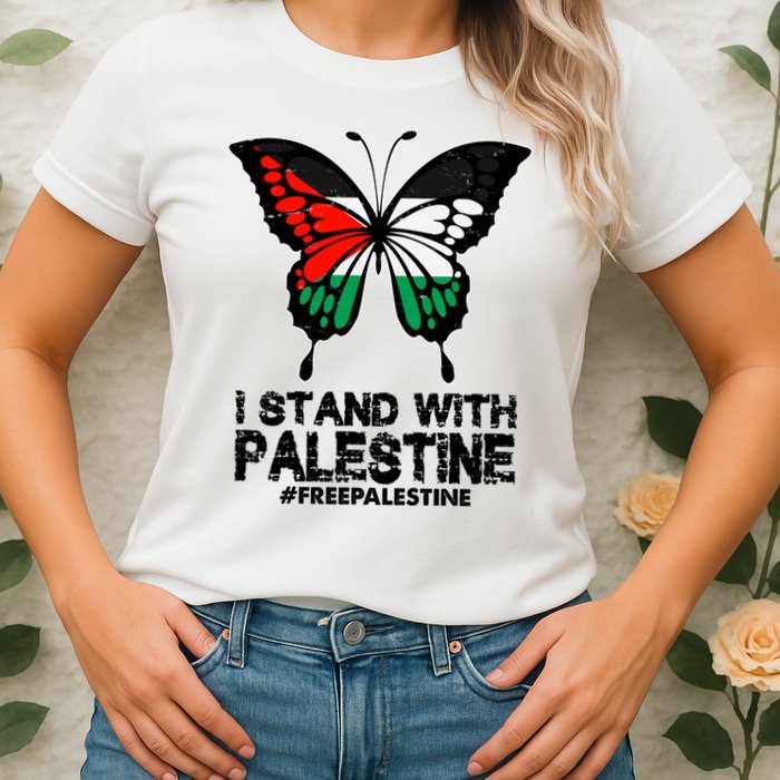 I Stand With Palestine Free Palestine Butterfly Womens T-Shirt