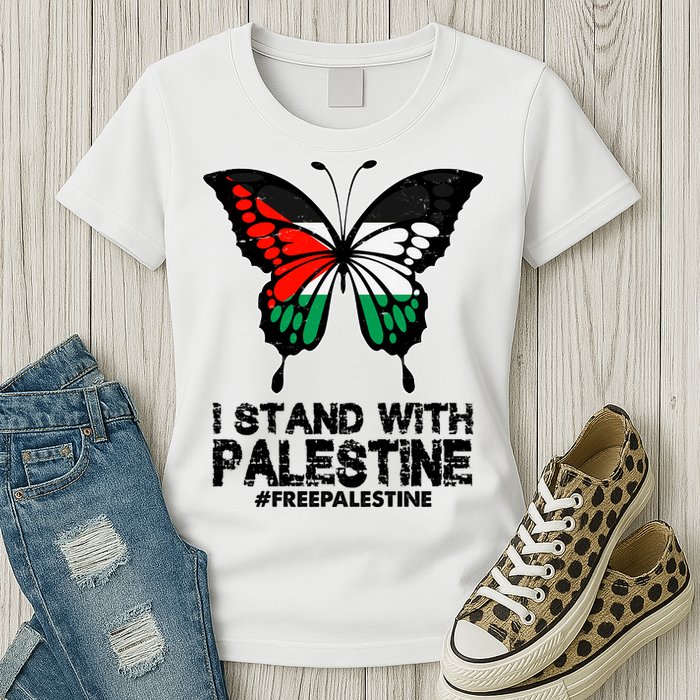 I Stand With Palestine Free Palestine Butterfly Womens T-Shirt