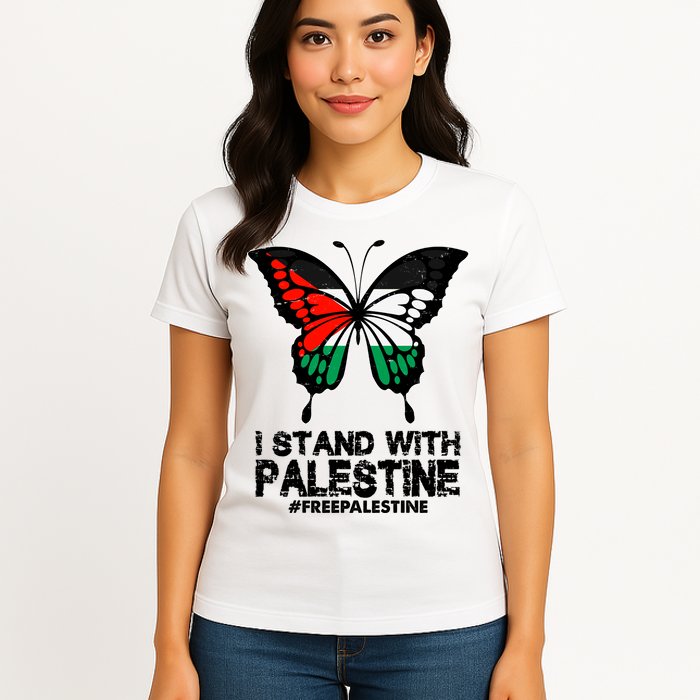 I Stand With Palestine Free Palestine Butterfly Womens T-Shirt