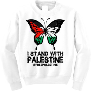 I Stand With Palestine Free Palestine Butterfly Kids Sweatshirt