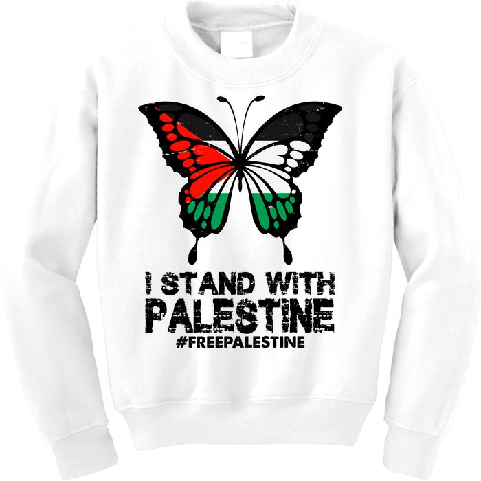 I Stand With Palestine Free Palestine Butterfly Kids Sweatshirt