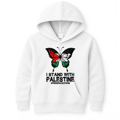 I Stand With Palestine Free Palestine Butterfly Kids Hoodie