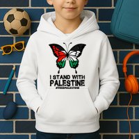 I Stand With Palestine Free Palestine Butterfly Kids Hoodie