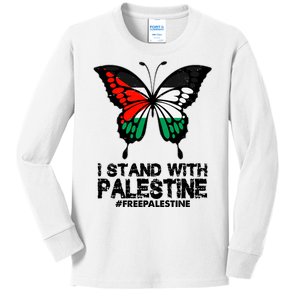 I Stand With Palestine Free Palestine Butterfly Kids Long Sleeve Shirt