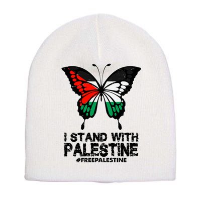 I Stand With Palestine Free Palestine Butterfly Short Acrylic Beanie