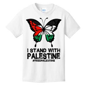 I Stand With Palestine Free Palestine Butterfly Kids T-Shirt