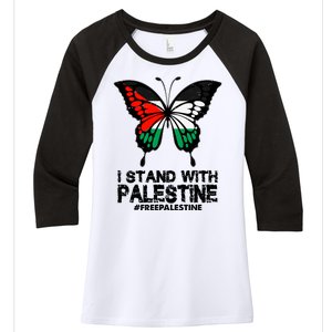 I Stand With Palestine Free Palestine Butterfly Women's Tri-Blend 3/4-Sleeve Raglan Shirt