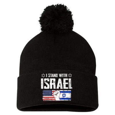 I Stand With Israel Usa Israili Flag Patriotic Pom Pom 12in Knit Beanie