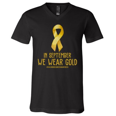 In September We Wear Gold Childhood Cancer V-Neck T-Shirt