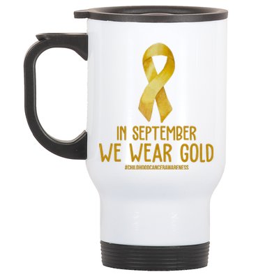 In September We Wear Gold Childhood Cancer Stainless Steel Travel Mug