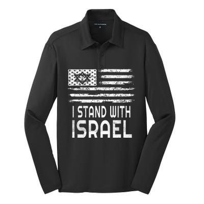 I Stand With Israel Silk Touch Performance Long Sleeve Polo