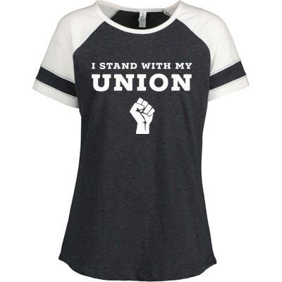 I Stand With My Union Solidarity Fist Enza Ladies Jersey Colorblock Tee