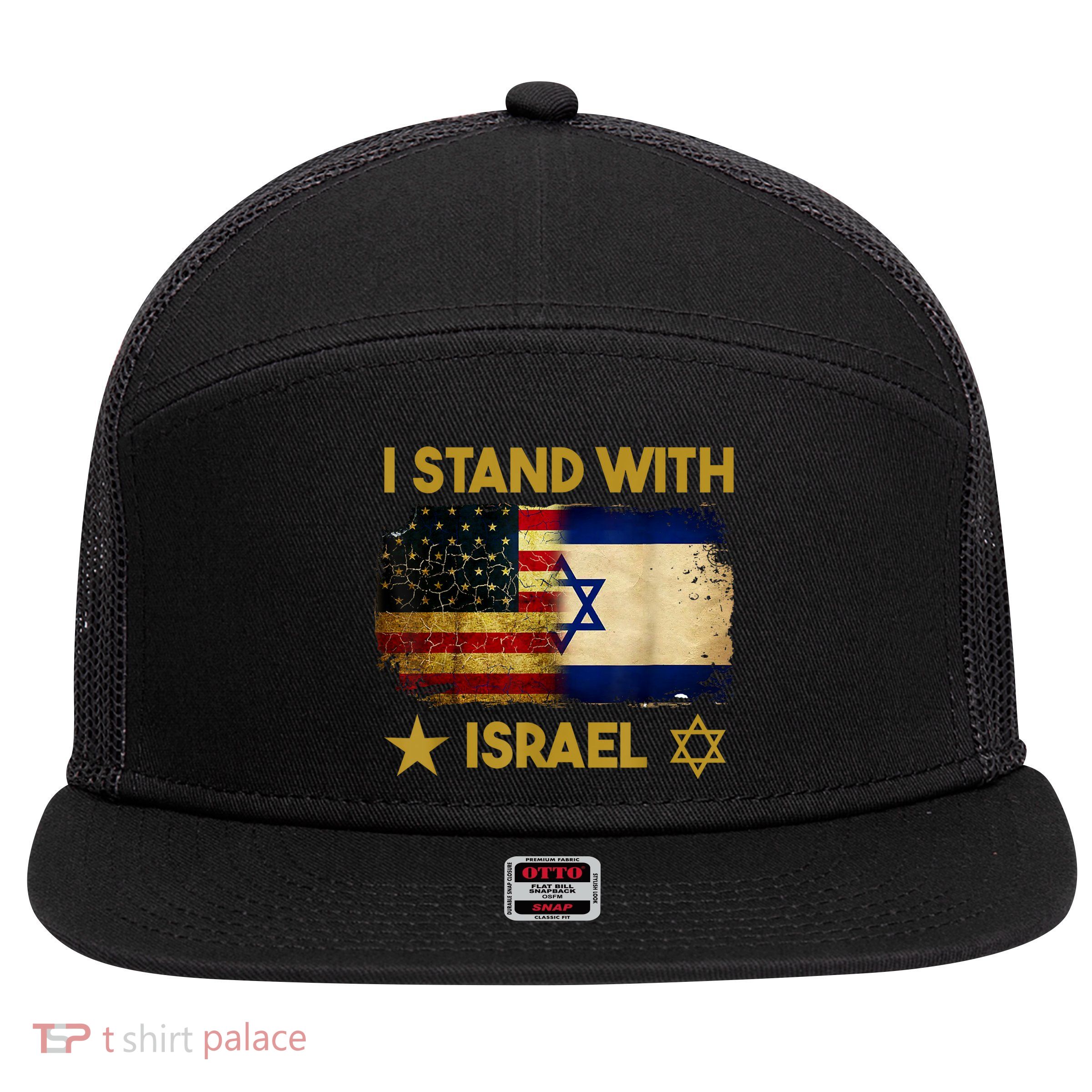 I Stand With Israel America Flag 7 Panel Mesh Trucker Snapback Hat