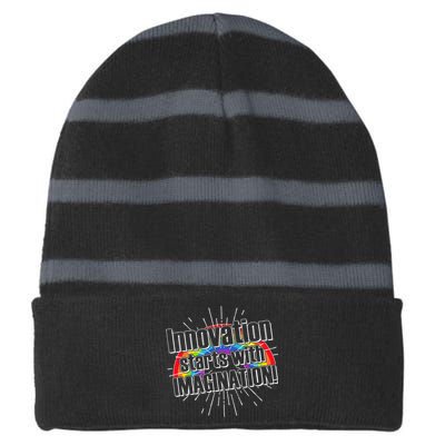 Innovation Starts With Imagination! Striped Beanie with Solid Band