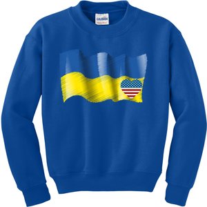 I Stand With Ukraine With Heart American Flag Gift Kids Sweatshirt