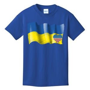 I Stand With Ukraine With Heart American Flag Gift Kids T-Shirt