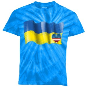 I Stand With Ukraine With Heart American Flag Gift Kids Tie-Dye T-Shirt